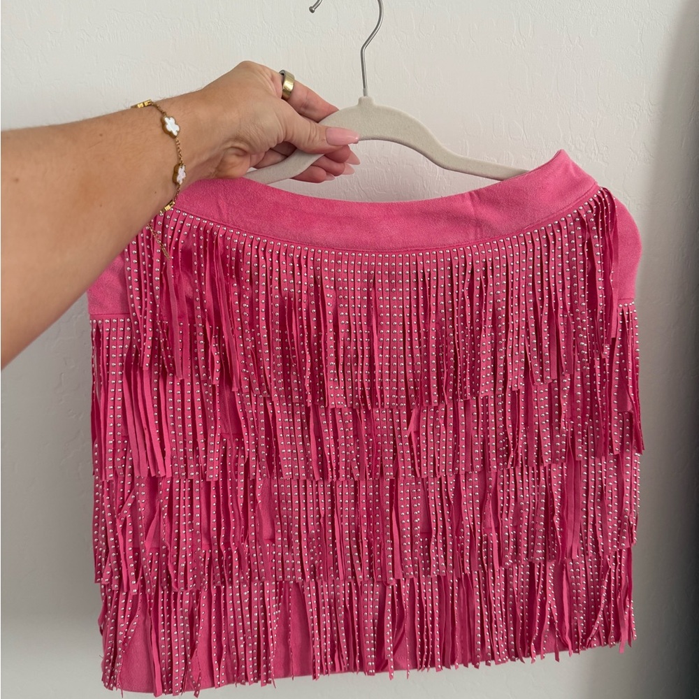 Pink Lily Vibrant Fringe Mini Skirt